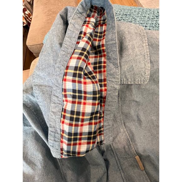 Vintage Liz Claiborne Chambray Jacket Medium Detachable Hood Plaid Lining 90s - Picture 14 of 16